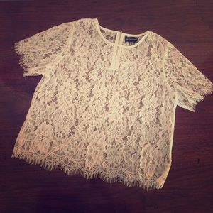 White lace box top short sleeve zip back
